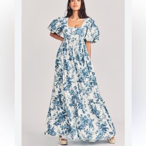 LoveShackFancy Danbury Blue and White Floral Maxi Dress